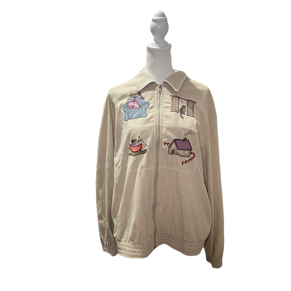 Teddi Cottage-core Embroidered Zip Up Lightweight Jacket Bobo Women's Medium